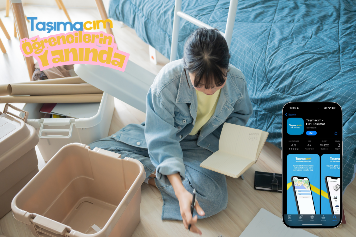 Öğrenciler için ekonomik parça eşya taşıma ve modern nakliye çözümlerini anlatan taşınma rehberi görseli.