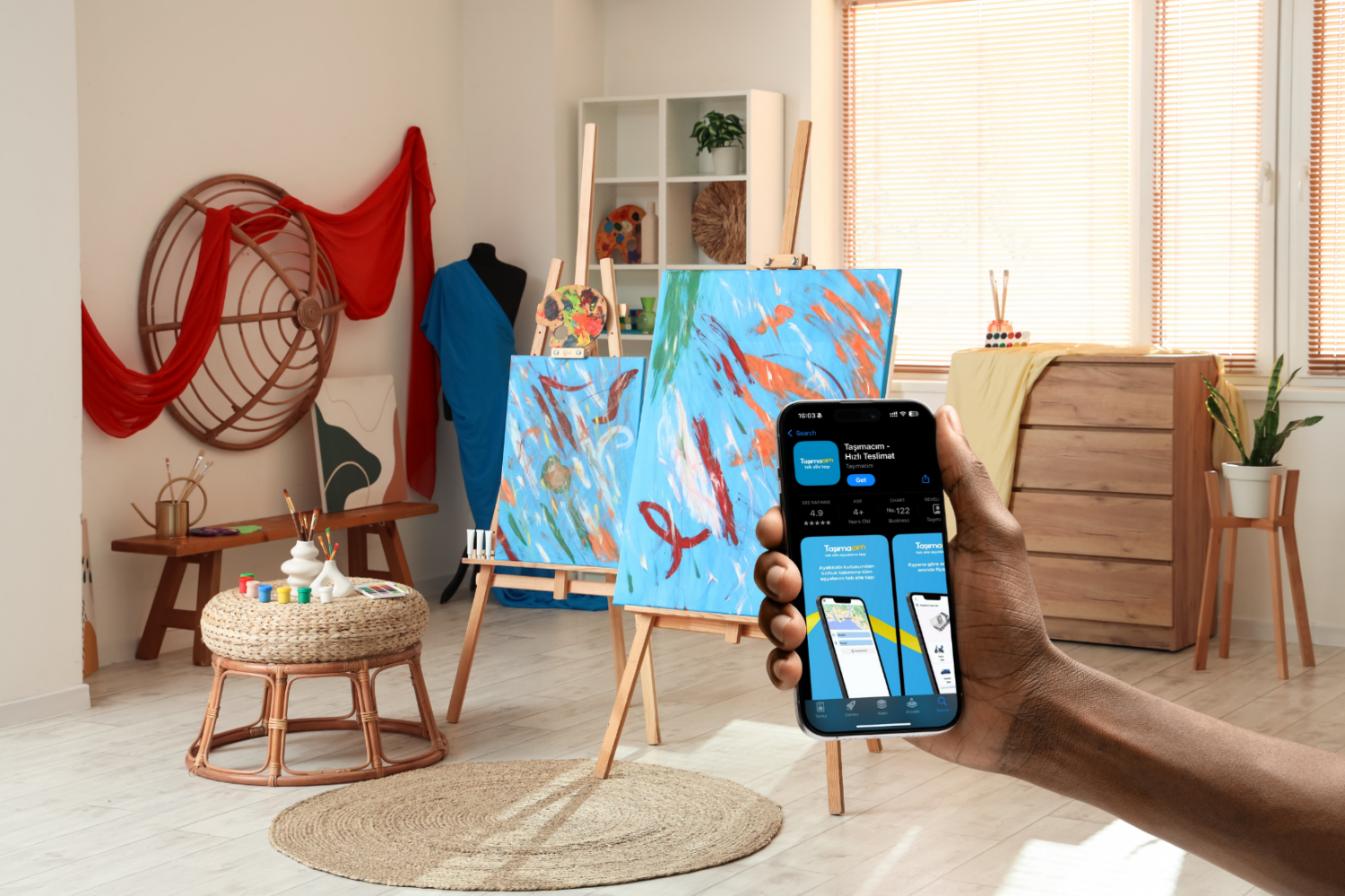 Hobi malzemelerinin güvenli taşınması için paketleme, araç seçimi ve hızlı teslimat yöntemlerini gösteren rehber görsel.