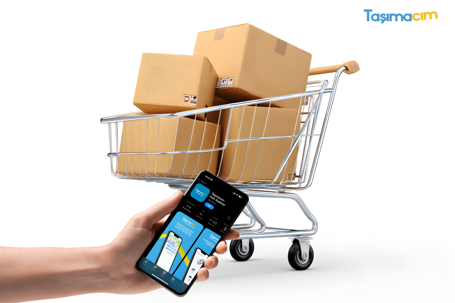 Market, AVM ve spotçudan alınan büyük eşyaların parça eşya taşıma yöntemiyle güvenli ve hızlı şekilde taşınmasını gösteren görsel.