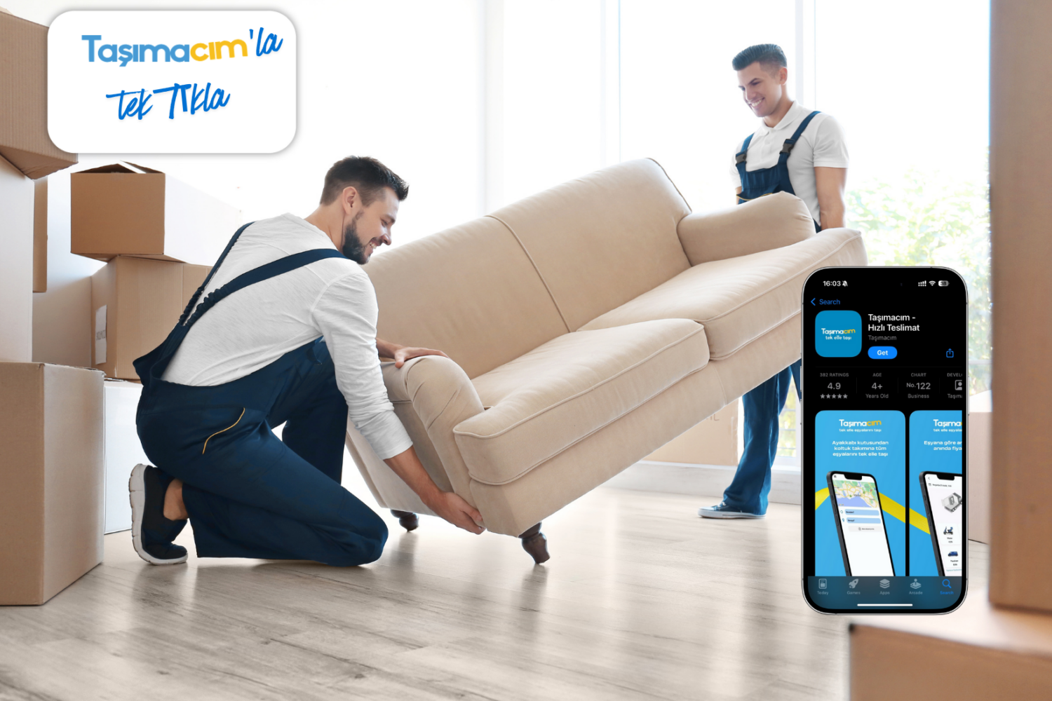 İkinci el eşya taşıma için hızlı teslimat ve parça eşya taşıma çözümleri sunan modern nakliye uygulaması.