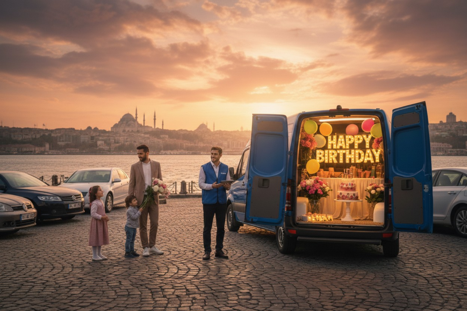 Doğum günü organizasyon eşyalarının panelvan araçla güvenli şekilde taşınması.