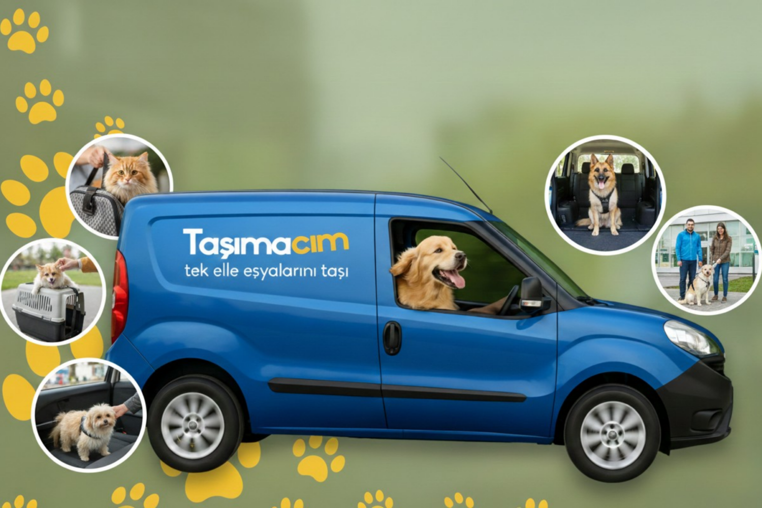 Şehir içinde güvenli evcil hayvan taşımacılığı sağlayan pet taksi aracı ve köpek yolculuğu.