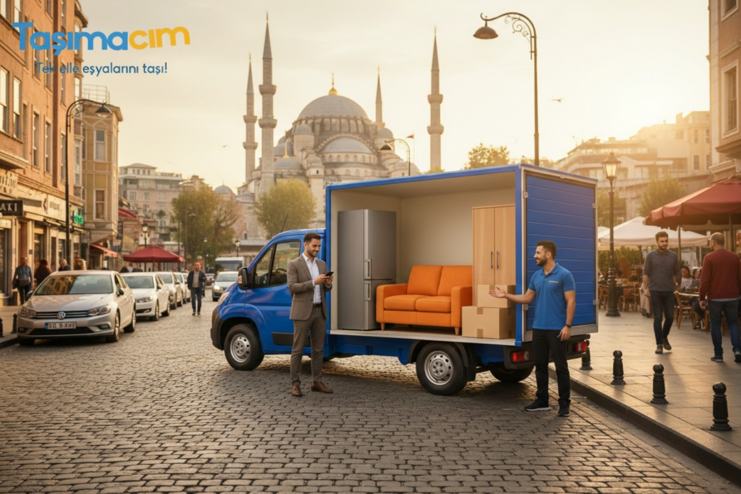 Şehir içinde dijital sistemle kolayca çağrılan nakliye aracı ve eşya taşıma süreci.